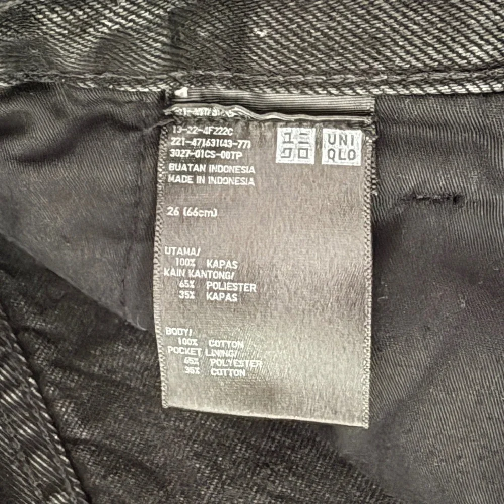 Uniqlo Denim Pleated Trousers Womens 26 Black Wide Leg‎ Barrel High Rise Denim